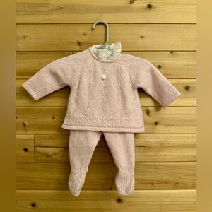 Dr Kid 3 Months Baby Pink Wool Cashmere Blend Cable Knit Set Cozy Warm Coquette